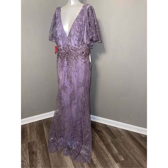 MAC DUGGAL VINTAGE FLUTTER SLEEVE EVENING GOWN - Picture 6 of 12